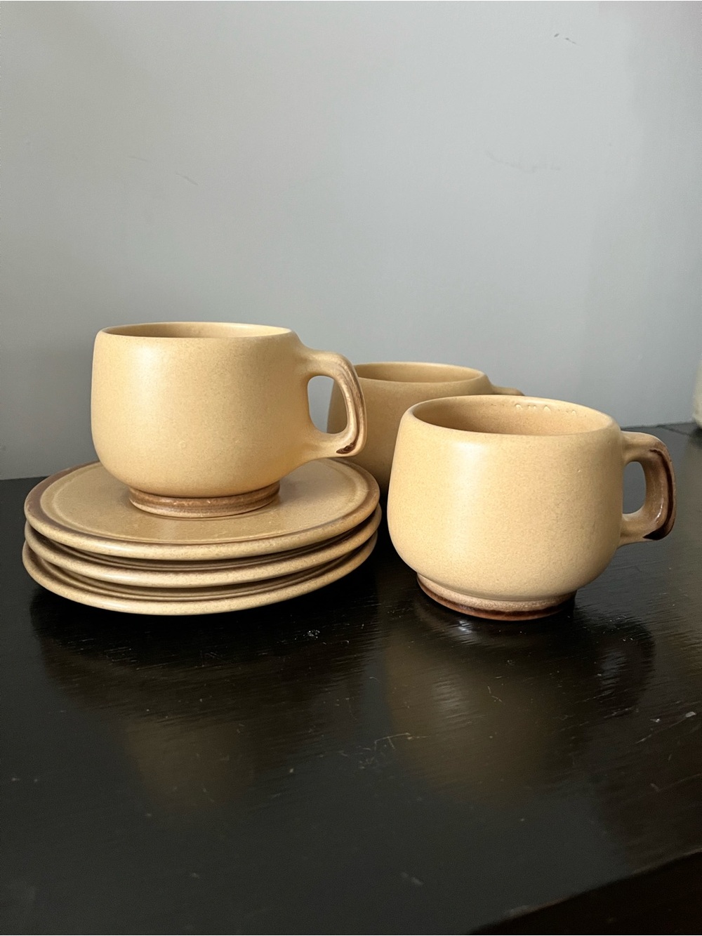 Vintage Céramique de Beauce St-Joseph Stoneware Mug & Saucer Set (Set of 3)
